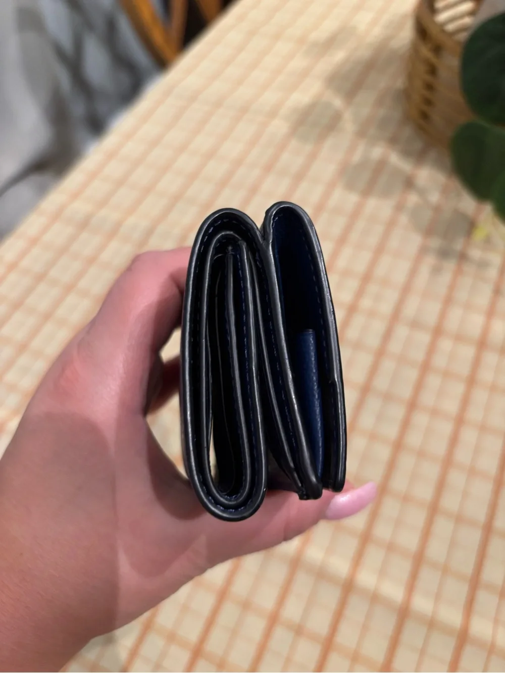 Coach Navy Blue Pebbled Leather Trifold Snap Wallet